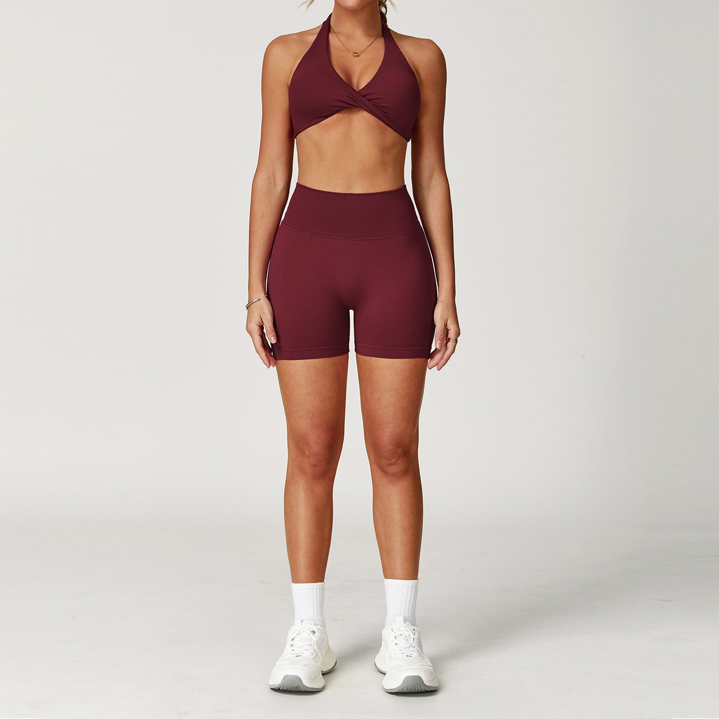 2-teiliges Damen Yoga-Sport-Set – Gym-Tracksuit mit langärmeligem Sportshirt & nahtlosen Leggings für Running & Workout