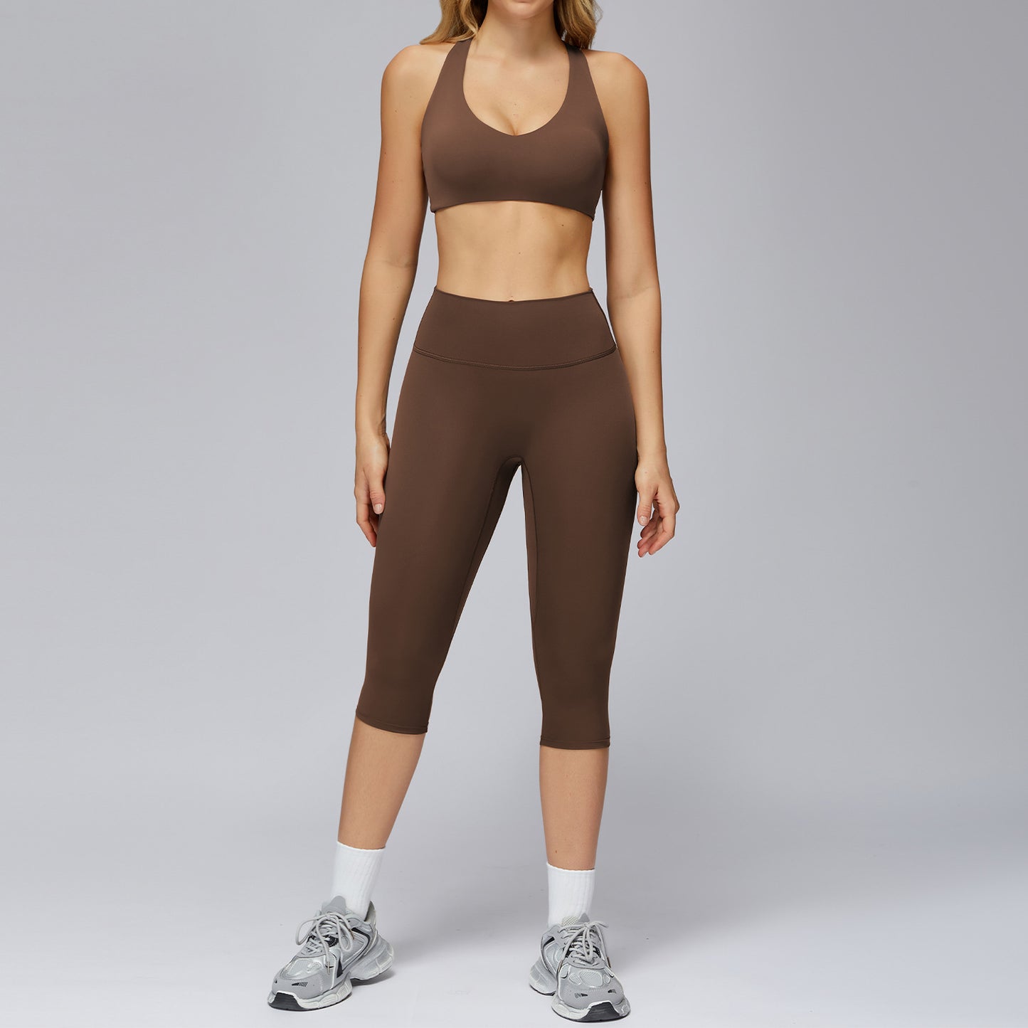 Damen Yoga Set 2–3-teilig – Fitness Sportbekleidung mit Langarm-Shirt, Sport-BH & Leggings, Gym & Training, High Performance