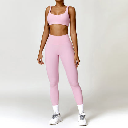 Damen Sportset 2-teilig – Yoga Fitness Leggings & Langarm Crop-Top