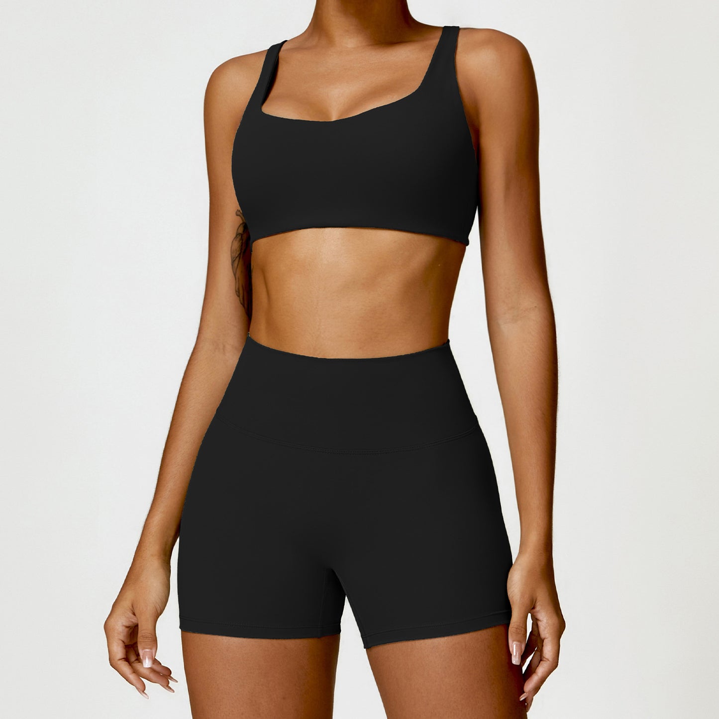 Damen Sportset 2-teilig – Yoga Fitness Leggings & Langarm Crop-Top