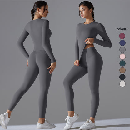 Damen Yoga Fitness Set – Atmungsaktives Sport-Top mit Ärmeln & High-Waist Leggings mit Tummy Control und Booty-Effekt