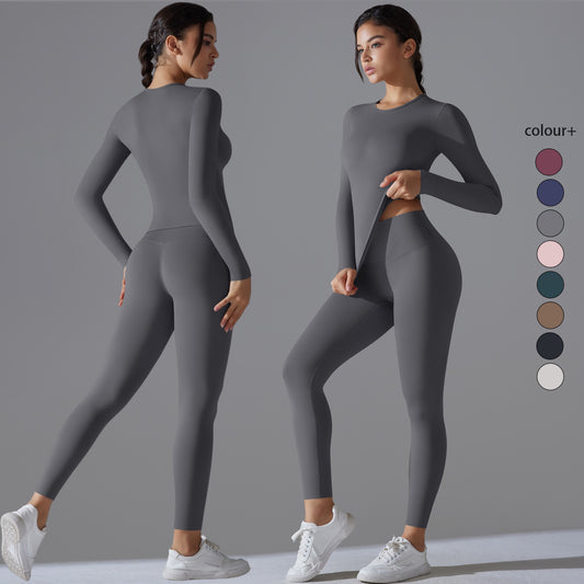 Damen Yoga Fitness Set – Atmungsaktives Sport-Top mit Ärmeln & High-Waist Leggings mit Tummy Control und Booty-Effekt