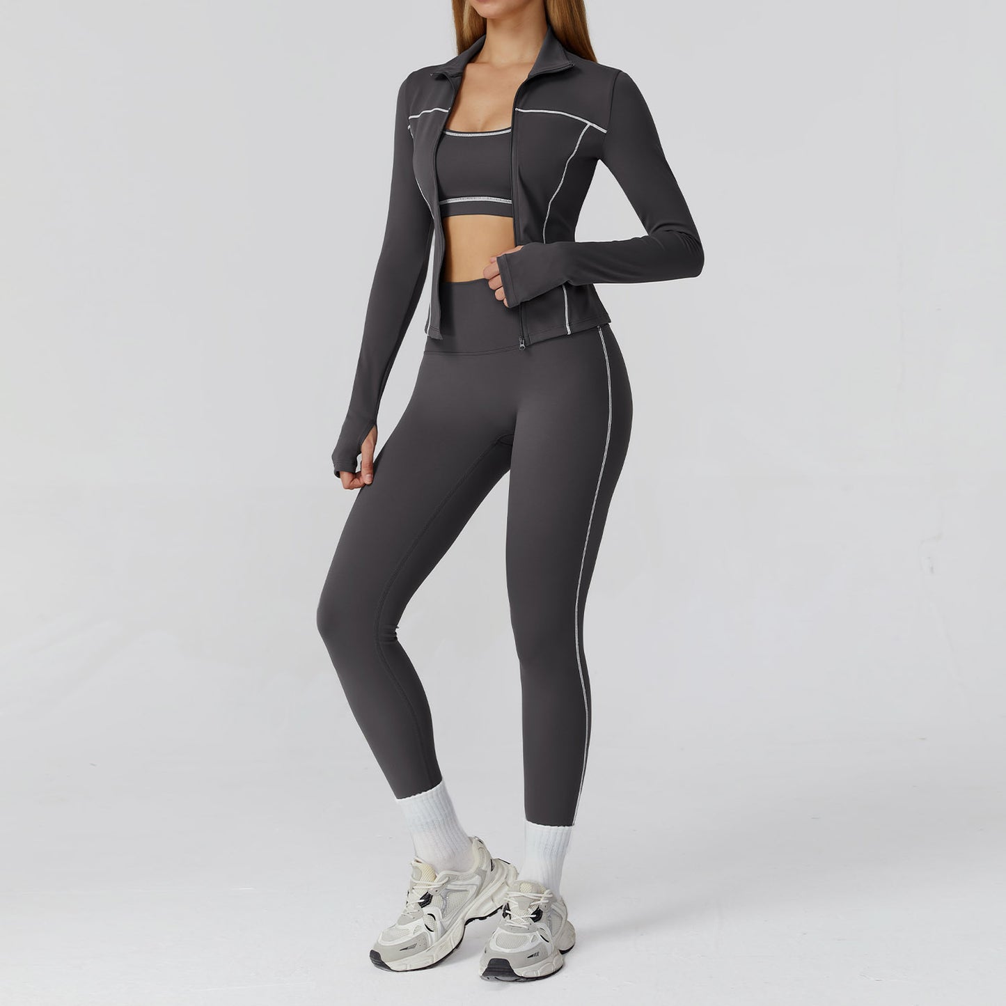 Damen Yoga- & Fitness-Set 2/3-teilig – Leggings, Sport-BH & Langarm-Top, Sportanzug für Gym & Workout