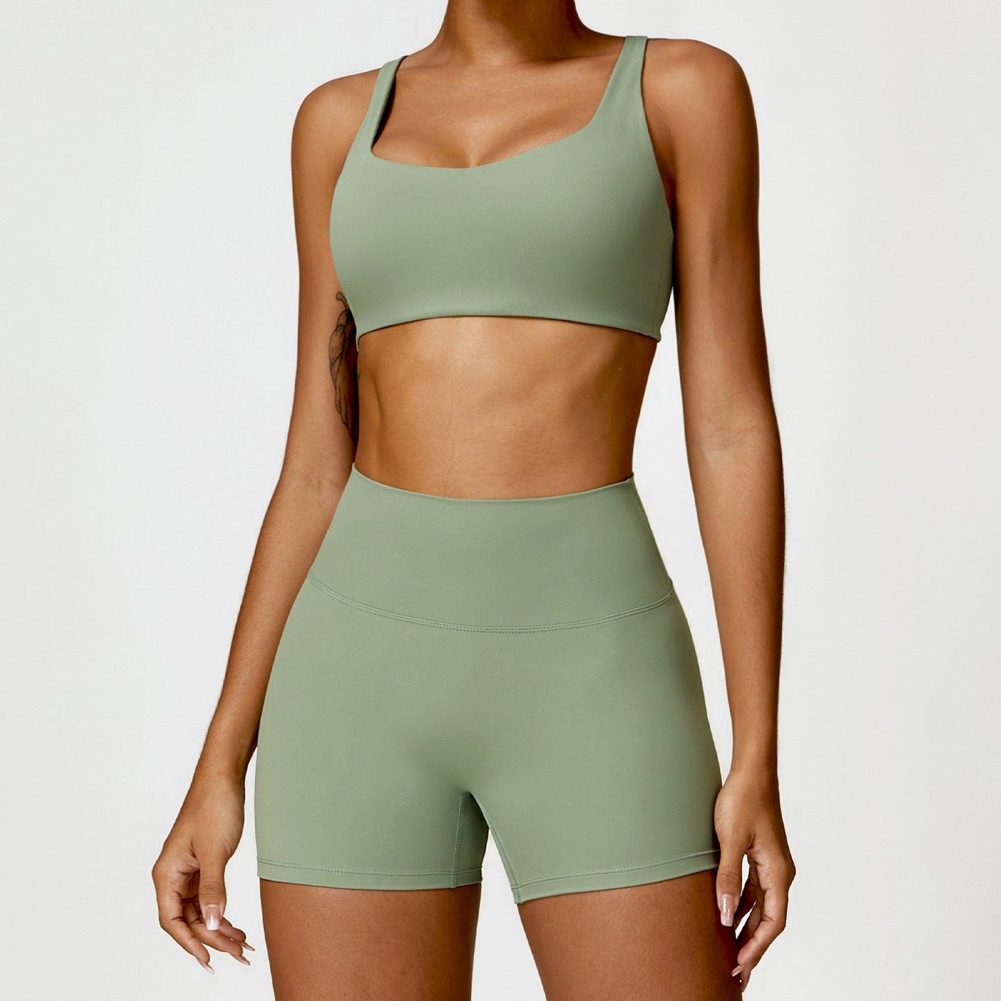 Damen Sportset 2-teilig – Yoga Fitness Leggings & Langarm Crop-Top