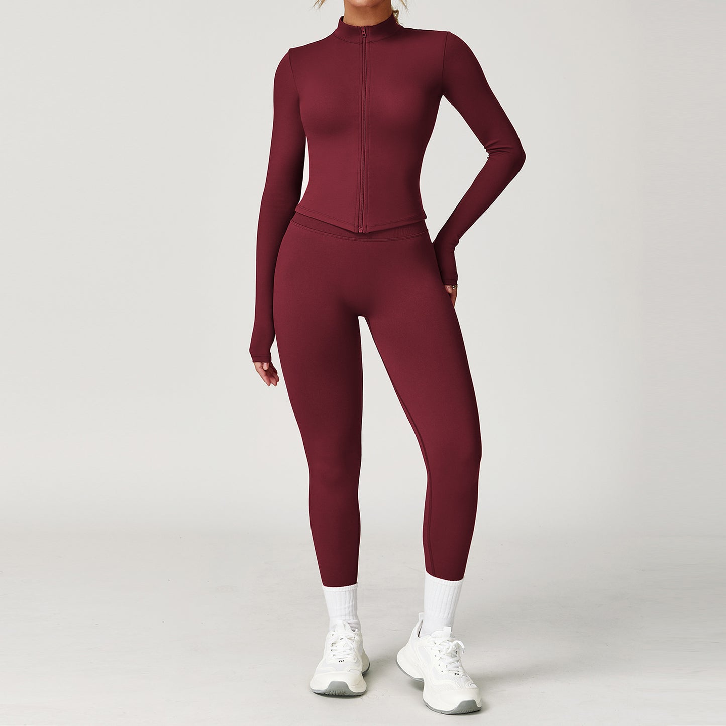 2-teiliges Damen Yoga-Sport-Set – Gym-Tracksuit mit langärmeligem Sportshirt & nahtlosen Leggings für Running & Workout