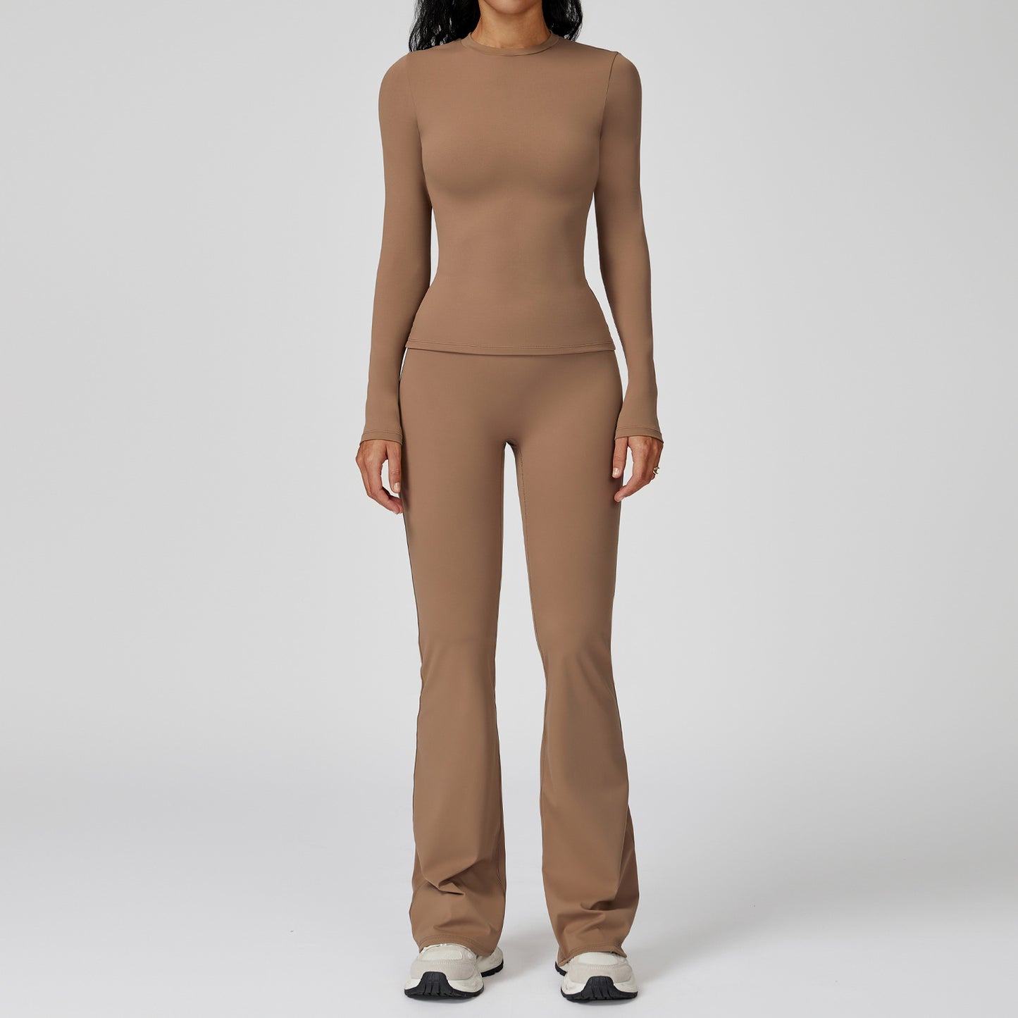 2-teiliges Damen-Yoga-Set – Sportanzug für Fitnessstudio und Training mit Leggings, Sport-BH, Crop-Top und langärmeligem Oberteil