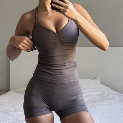 2-teiliges D-Impact Damen Yoga-Set – High-Waist Leggings oder Fitness-Shorts & Push-Up Sport-BH, Workout-Sportanzug (XP389)