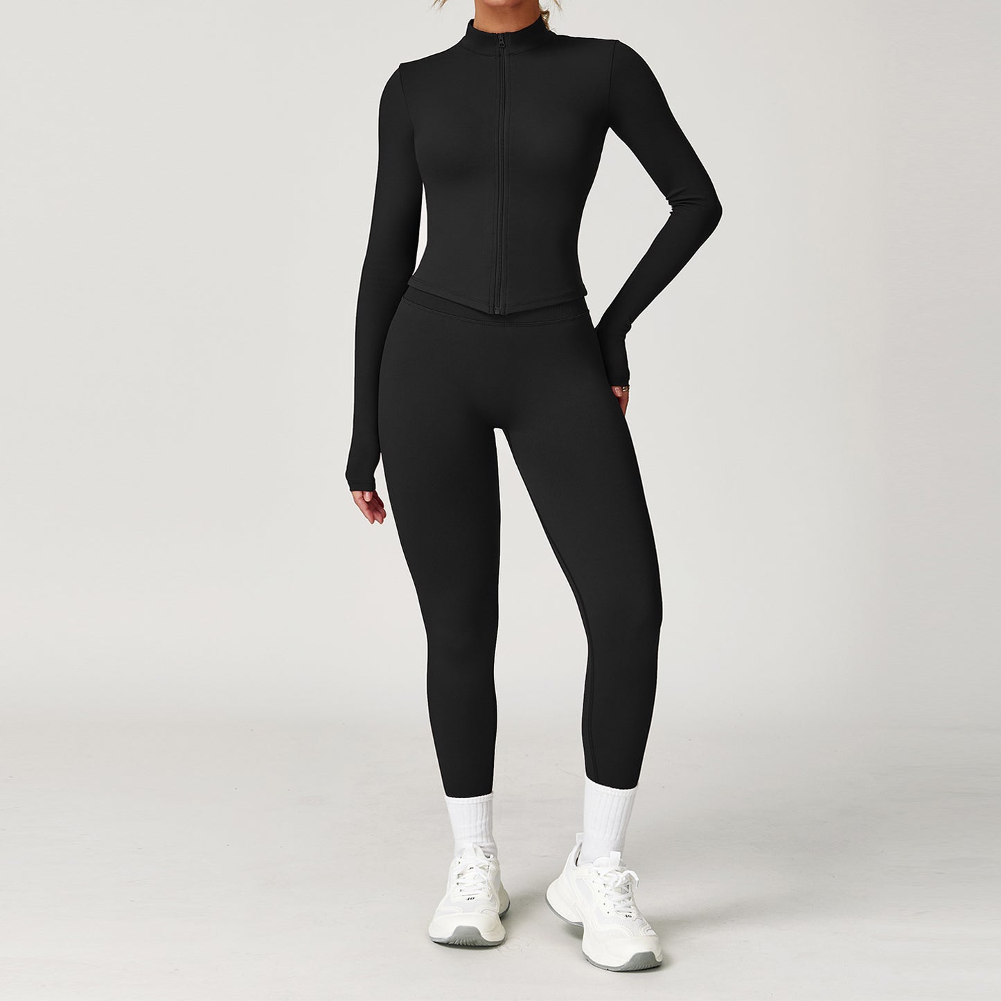 2-teiliges Damen Yoga-Sport-Set – Gym-Tracksuit mit langärmeligem Sportshirt & nahtlosen Leggings für Running & Workout