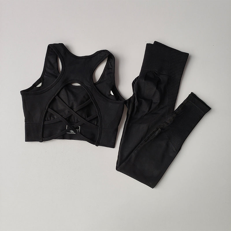 2-teiliges Professionelles Damen Fitness-Set – Stoßfester Sport-BH & Tank-Top, Leggings für Yoga & Laufen, Sportbekleidung mit elegantem Rücken-Design