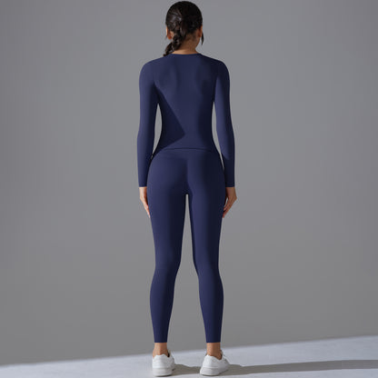 Damen Yoga Fitness Set – Atmungsaktives Sport-Top mit Ärmeln & High-Waist Leggings mit Tummy Control und Booty-Effekt