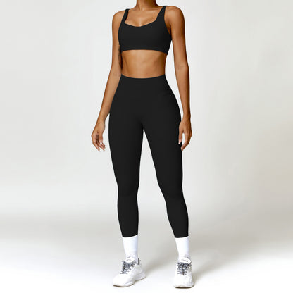 Damen Sportset 2-teilig – Yoga Fitness Leggings & Langarm Crop-Top
