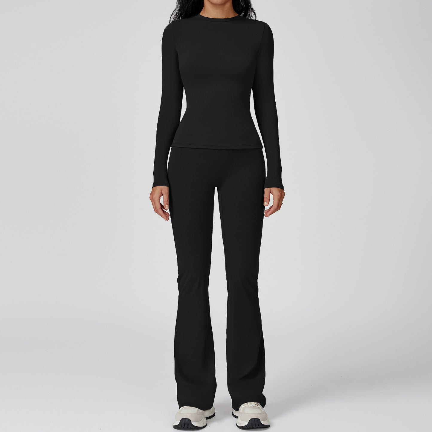 2-teiliges Damen-Yoga-Set – Sportanzug für Fitnessstudio und Training mit Leggings, Sport-BH, Crop-Top und langärmeligem Oberteil