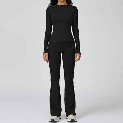 2-teiliges Damen-Yoga-Set – Sportanzug für Fitnessstudio und Training mit Leggings, Sport-BH, Crop-Top und langärmeligem Oberteil