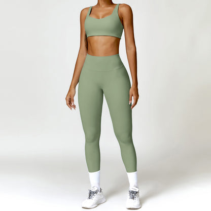 Damen Sportset 2-teilig – Yoga Fitness Leggings & Langarm Crop-Top