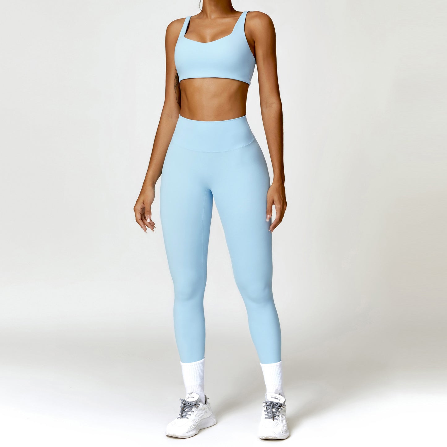 Damen Sportset 2-teilig – Yoga Fitness Leggings & Langarm Crop-Top