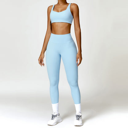 Damen Sportset 2-teilig – Yoga Fitness Leggings & Langarm Crop-Top