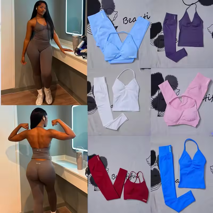 2-teiliges nahtloses Damen-Fitness- und Yoga-Set mit High-Waist-Leggings und Sport-BH – Activewear für Training, Laufen und Workout