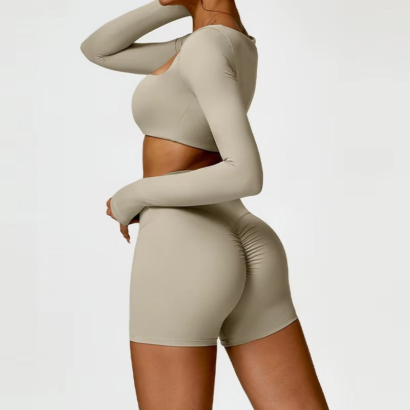 2-teiliges Damen-Yoga-Set – Schnell trocknender Sportanzug für Fitnessstudio, Training und Laufen mit langärmeligem Sportoberteil