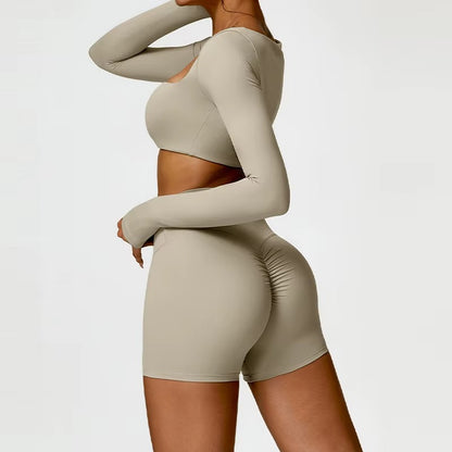 2-teiliges Damen-Yoga-Set – Schnell trocknender Sportanzug für Fitnessstudio, Training und Laufen mit langärmeligem Sportoberteil