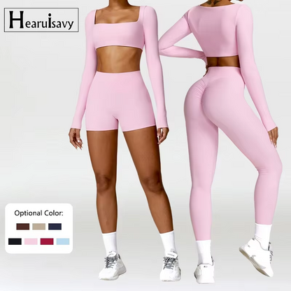 2-teiliges Damen-Yoga-Set – Schnell trocknender Sportanzug für Fitnessstudio, Training und Laufen mit langärmeligem Sportoberteil