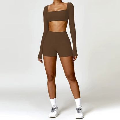 2-teiliges Damen-Yoga-Set – Schnell trocknender Sportanzug für Fitnessstudio, Training und Laufen mit langärmeligem Sportoberteil