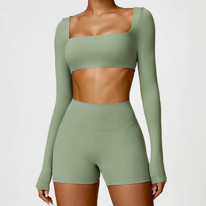 2-teiliges Damen-Yoga-Set – Schnell trocknender Sportanzug für Fitnessstudio, Training und Laufen mit langärmeligem Sportoberteil